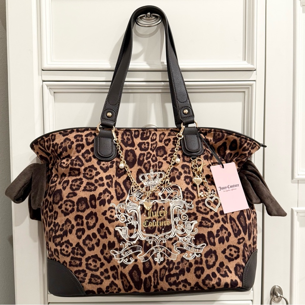 👑🤎 Juicy Couture Juicy for All Velour Leopard Print Tote Bag & Wristlet Set - Picture 4 of 17
